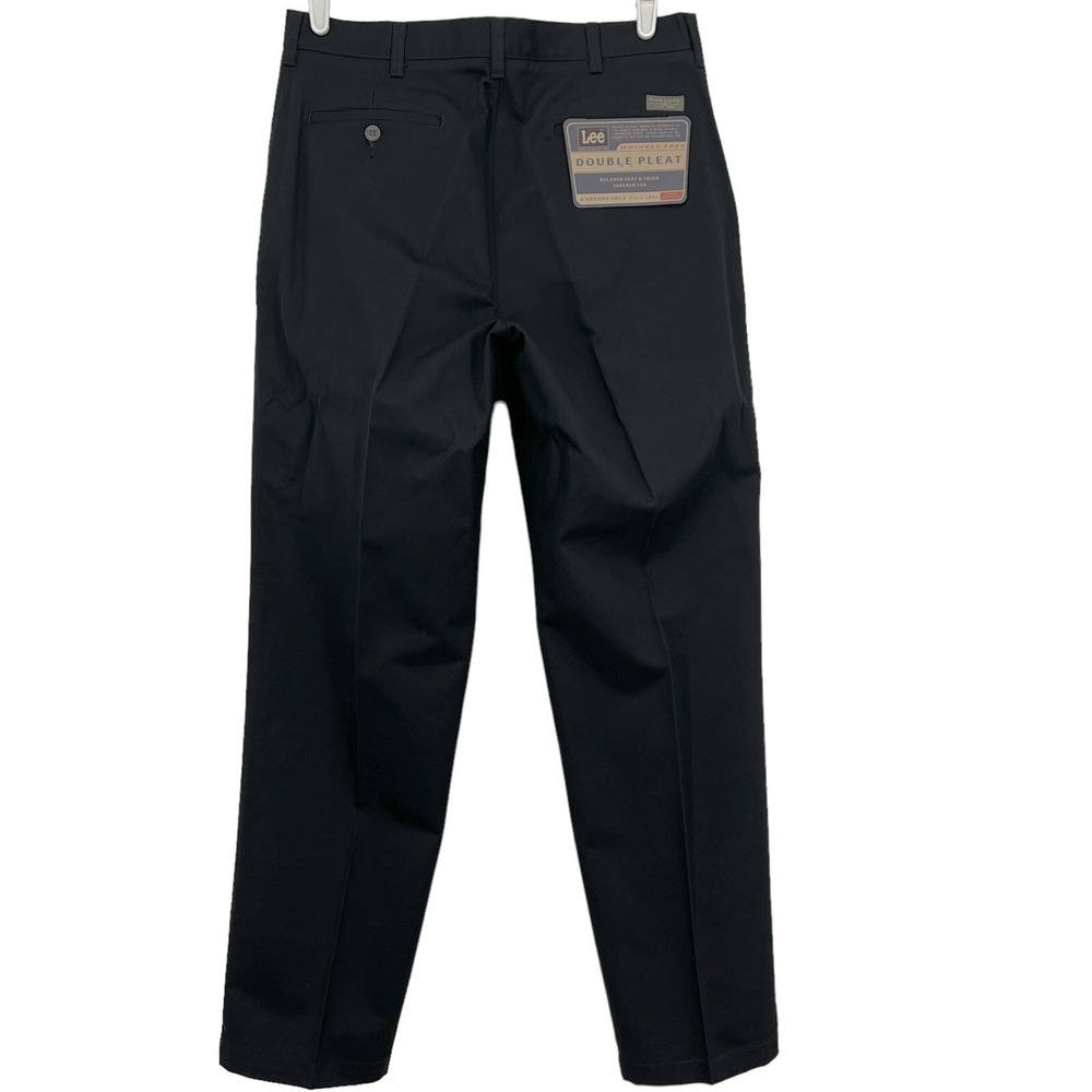 Lee Men's Relaxed Comfort Dark Navy Pants 34x32 Double Pleat Tapered Cotton NWT